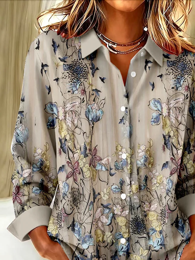 Women Floral Shirt Collar Long Sleeve Casual Daily Spring/Fall Shirt
