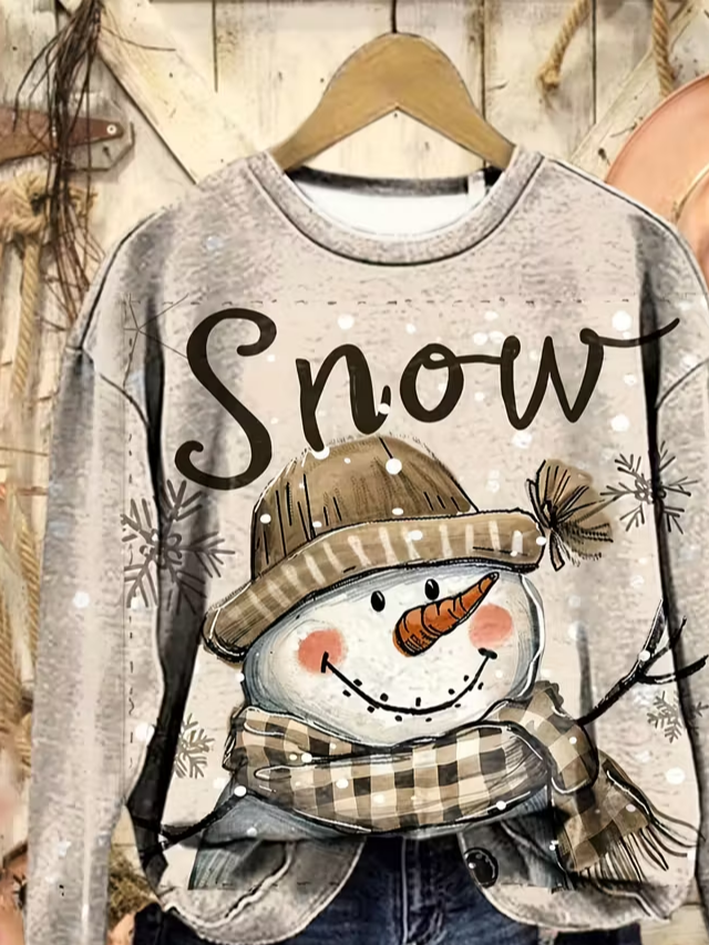 Women Christmas Snowman Crew Neck Long Sleeve Casual Daily Spring/Fall Sweatshirt