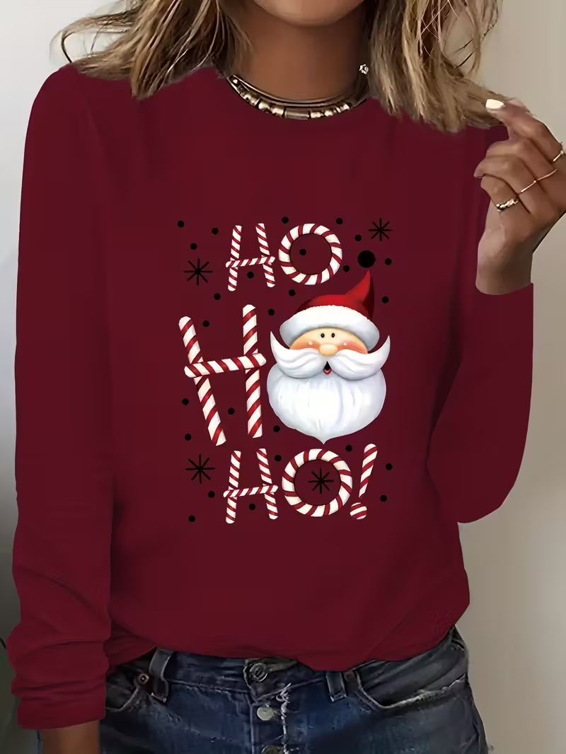 Women Santa Claus Crew Neck Jersey Long Sleeve Casual Daily Spring/Fall T-shirt