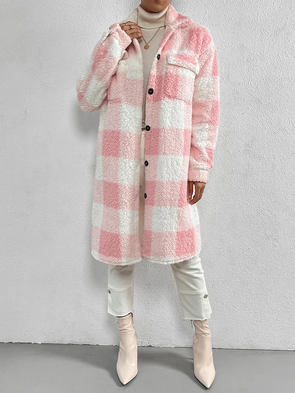 Women Plaid Shawl Collar Flannel Jacket Long Sleeve Casual Printing Winter Daily Coat Outerwear