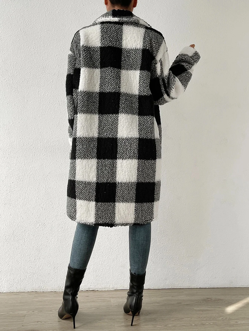 Women Plaid Shawl Collar Flannel Jacket Long Sleeve Casual Printing Winter Daily Coat Outerwear