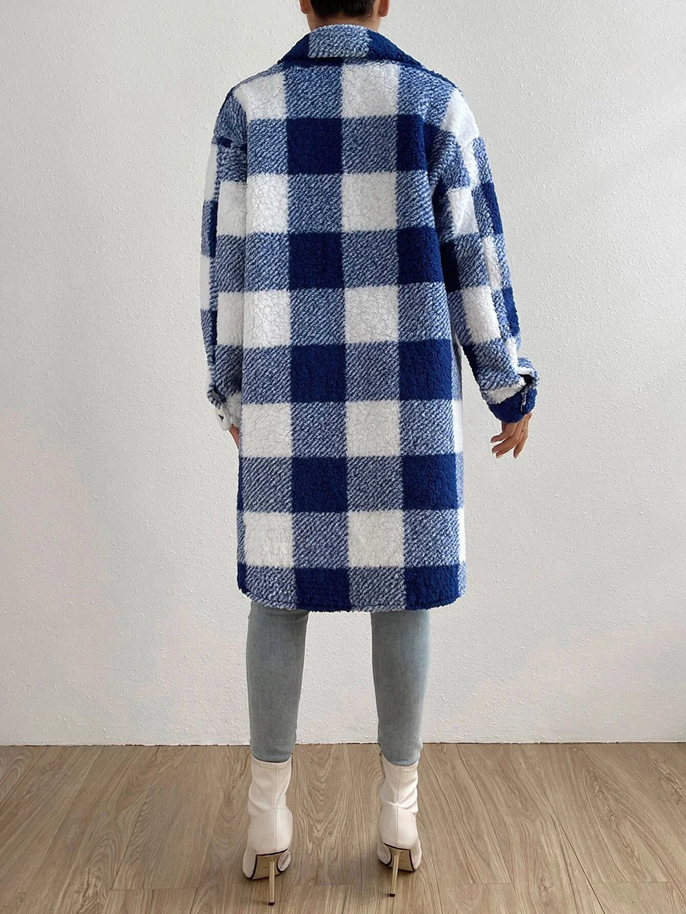 Women Plaid Shawl Collar Flannel Jacket Long Sleeve Casual Printing Winter Daily Coat Outerwear
