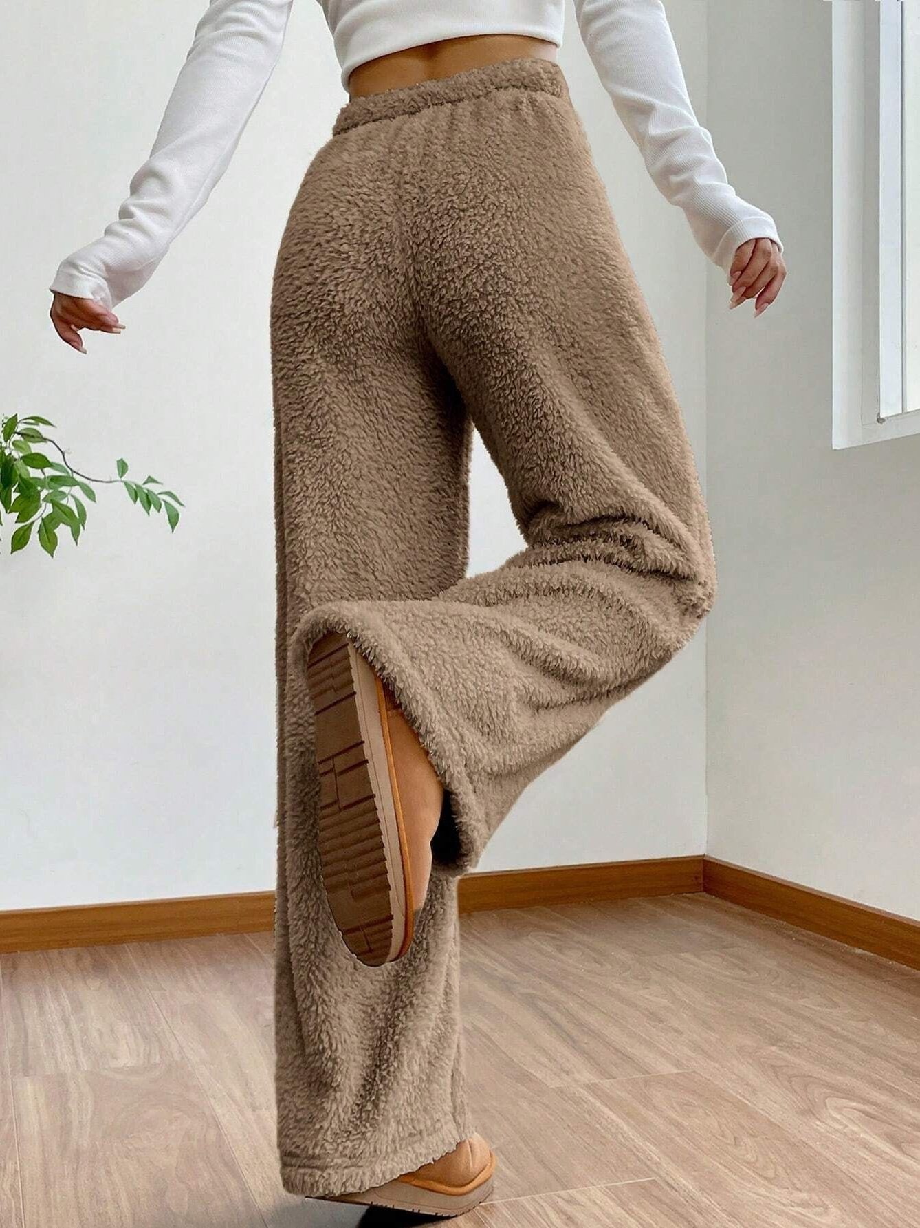 Women Plain Casual Split Joint Pant Daily Spring/Fall Wide Leg Pants