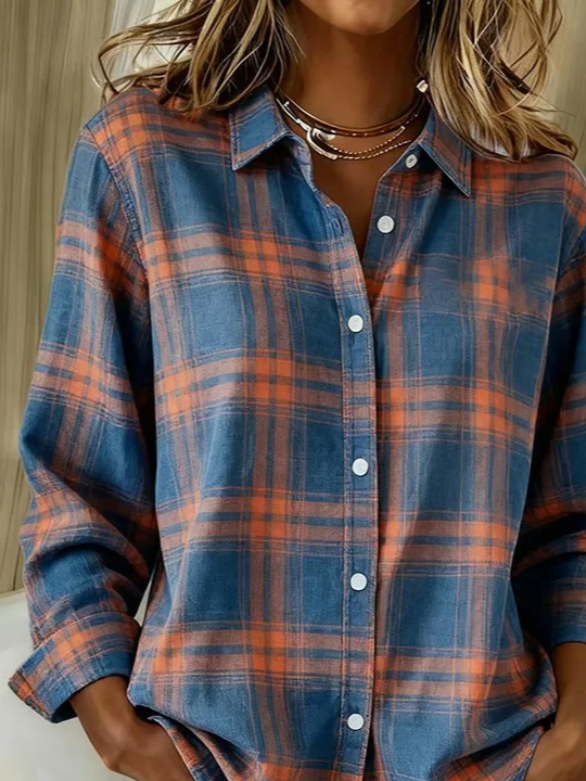 Women Plaid Shirt Collar Long Sleeve Casual Daily Spring/Fall Shirt
