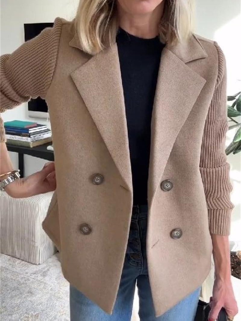 Women Plain Shawl Collar Flannel Jacket Long Sleeve Casual Split Joint Winter Daily Coat Outerwear