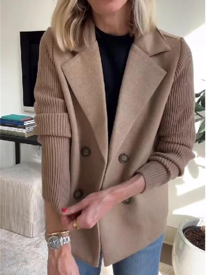 Women Plain Shawl Collar Flannel Jacket Long Sleeve Casual Split Joint Winter Daily Coat Outerwear