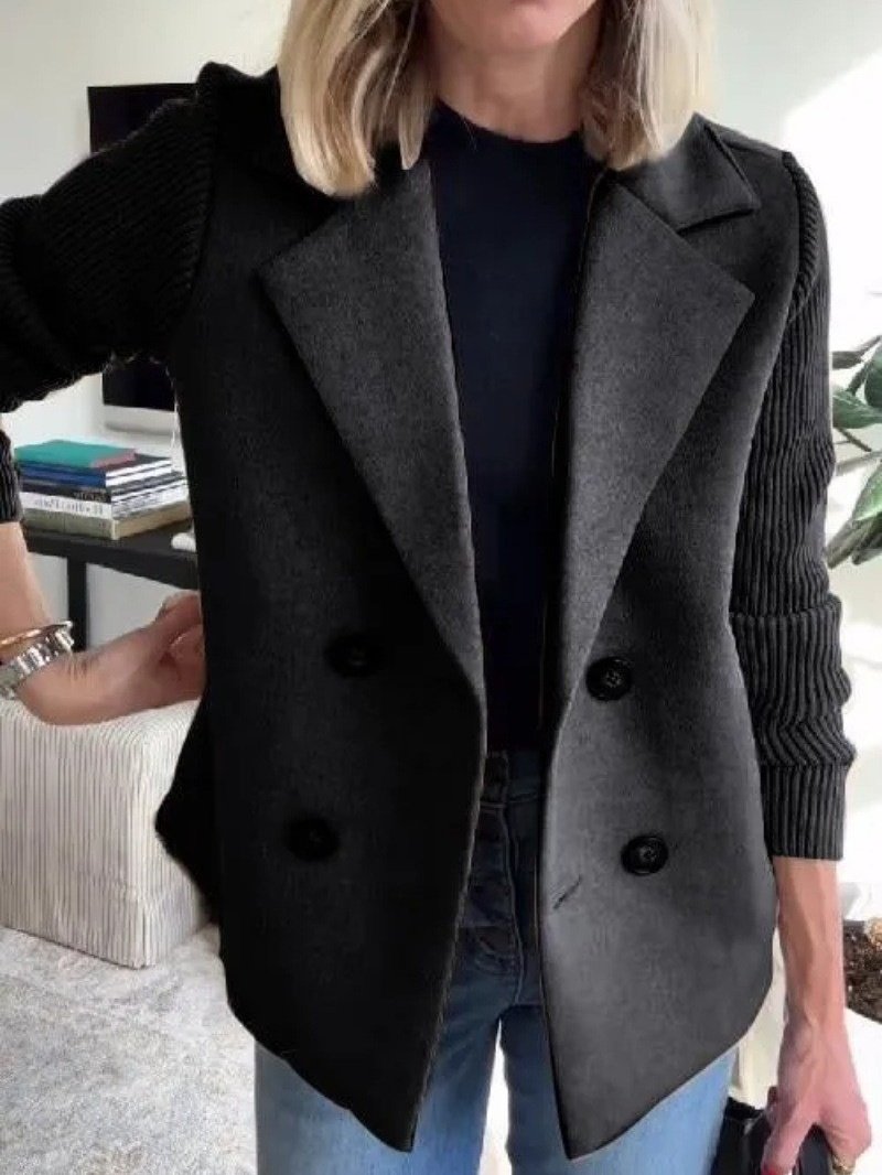 Women Plain Shawl Collar Flannel Jacket Long Sleeve Casual Split Joint Winter Daily Coat Outerwear
