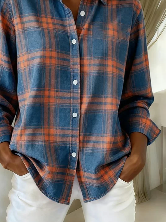 Women Plaid Shirt Collar Long Sleeve Casual Daily Spring/Fall Shirt