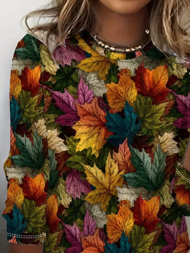 Women Maple Leaf Crew Neck Jersey Long Sleeve Casual Daily Spring/Fall T-shirt