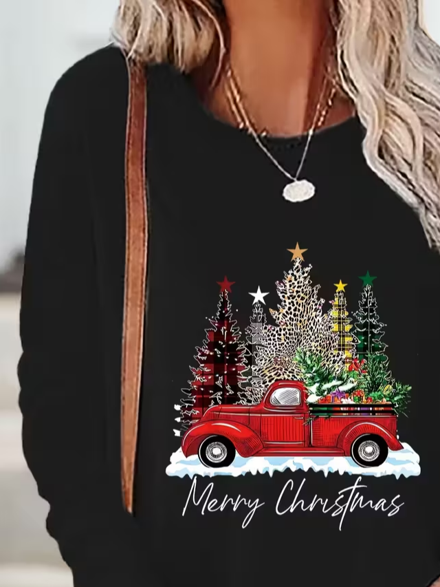 Women Christmas Crew Neck Jersey Long Sleeve Casual Daily Spring/Fall T-shirt