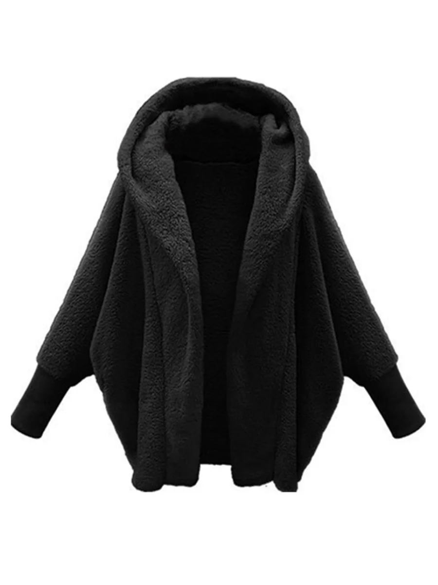 Women Plain Lapel Collar Zip Up Hoodie Long Sleeve Casual Split Joint Winter Daily Coat Outerwear