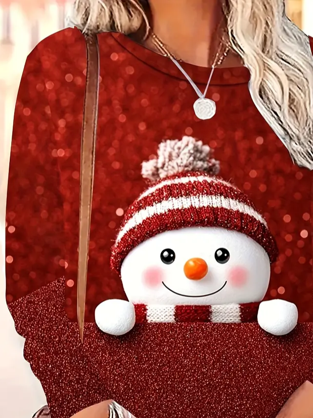 Women Christmas Snowman Crew Neck Jersey Long Sleeve Casual Daily Spring/Fall T-shirt