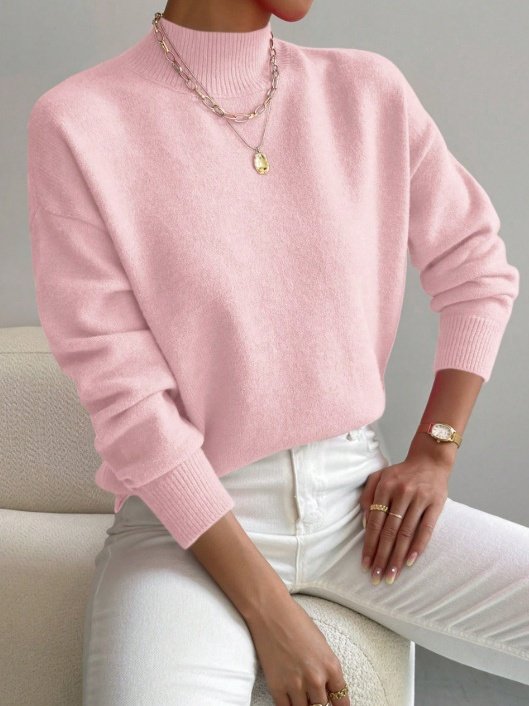 Women Plain Mock Neck Long Sleeve Street Daily Winter Sweater