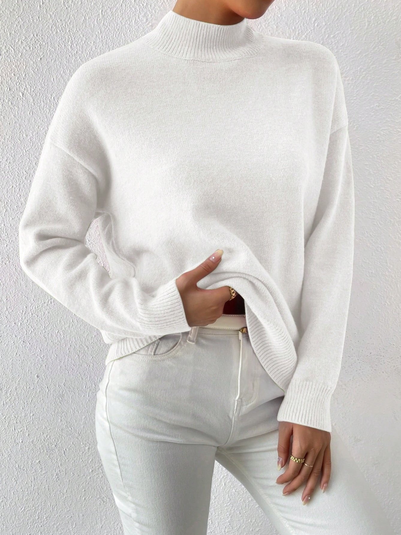 Women Plain Mock Neck Long Sleeve Street Daily Winter Sweater