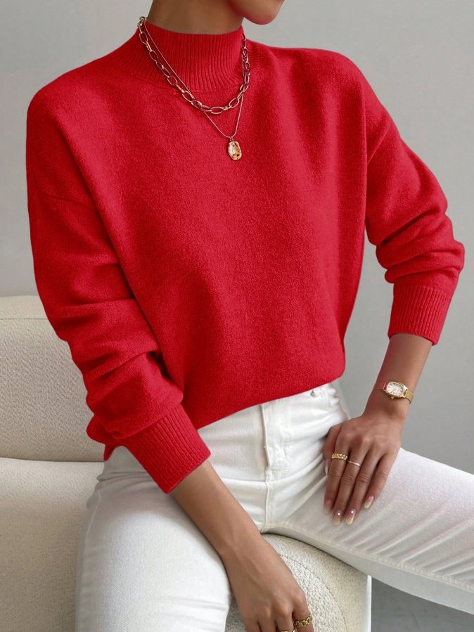 Women Plain Mock Neck Long Sleeve Street Daily Winter Sweater