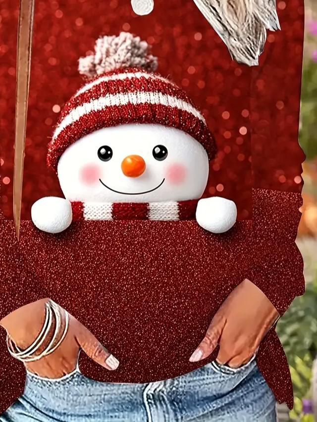 Women Christmas Snowman Crew Neck Jersey Long Sleeve Casual Daily Spring/Fall T-shirt