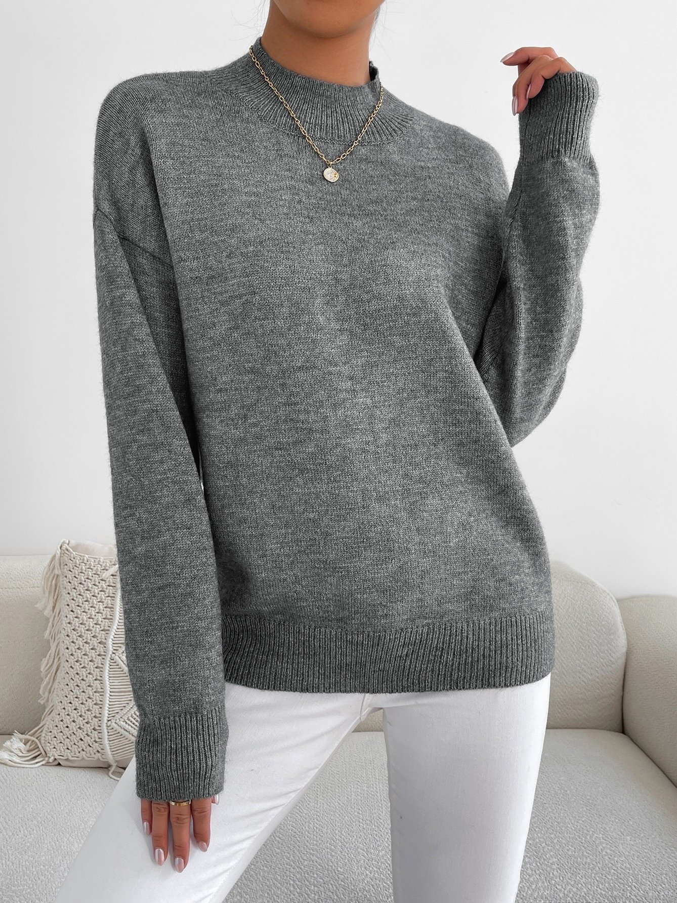 Women Plain Mock Neck Long Sleeve Street Daily Winter Sweater