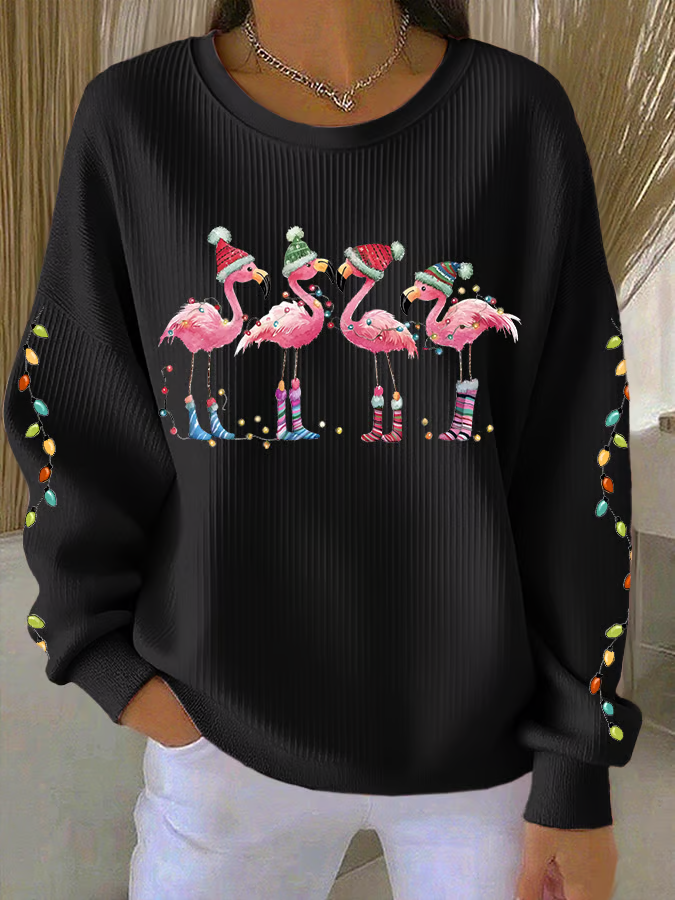 Women Flamingo Crew Neck Long Sleeve Casual Holiday Spring/Fall Sweatshirt