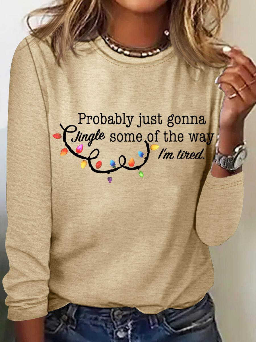 Women Christmas Crew Neck Cotton Long Sleeve Casual Daily Spring/Fall T-shirt