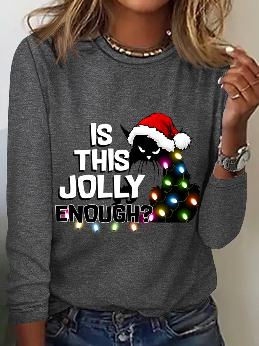 Women Christmas Crew Neck Cotton Long Sleeve Casual Daily Spring/Fall T-shirt