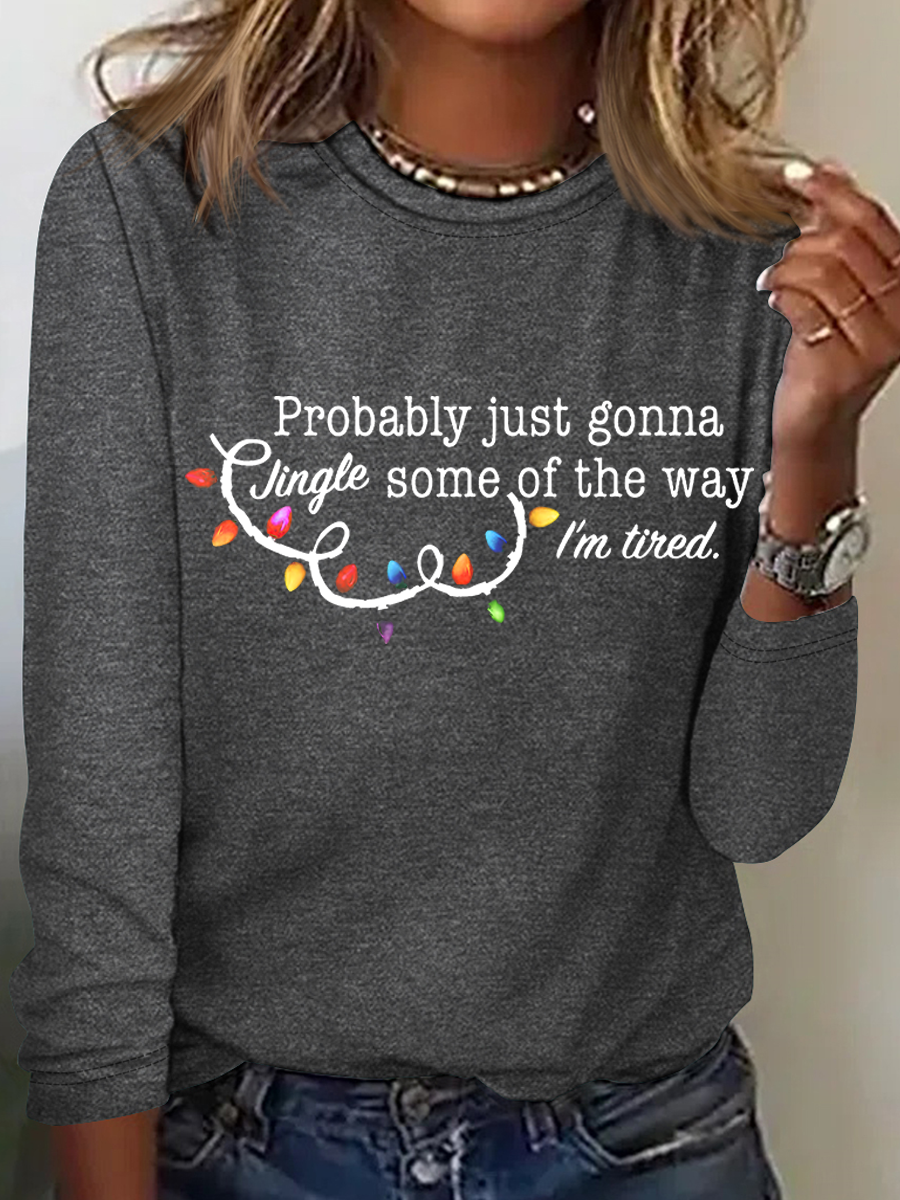 Women Christmas Crew Neck Cotton Long Sleeve Casual Daily Spring/Fall T-shirt