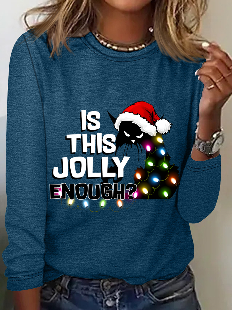 Women Christmas Crew Neck Cotton Long Sleeve Casual Daily Spring/Fall T-shirt