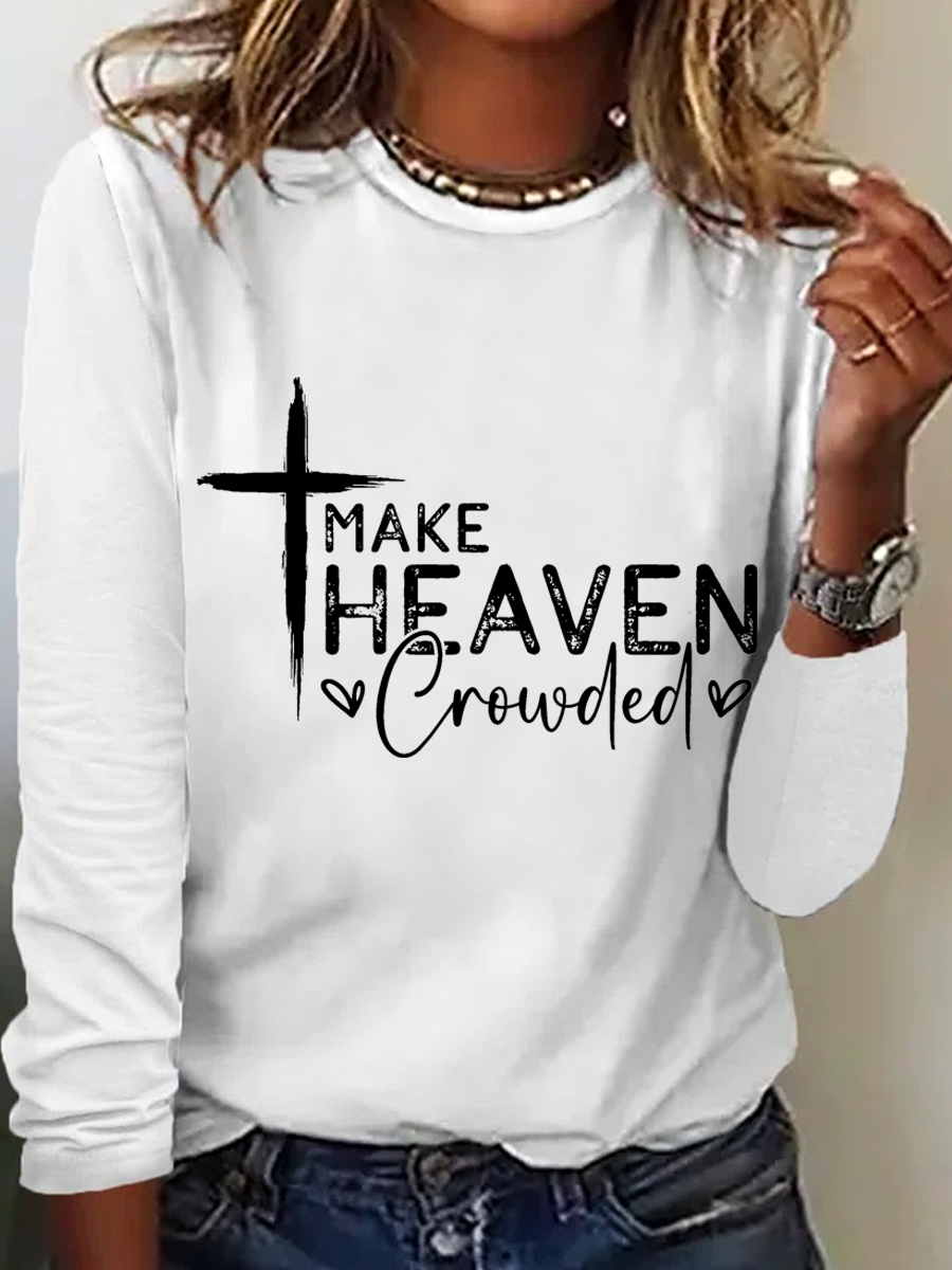 Women Text Letters Crew Neck Cotton Long Sleeve Casual Daily Spring/Fall T-shirt