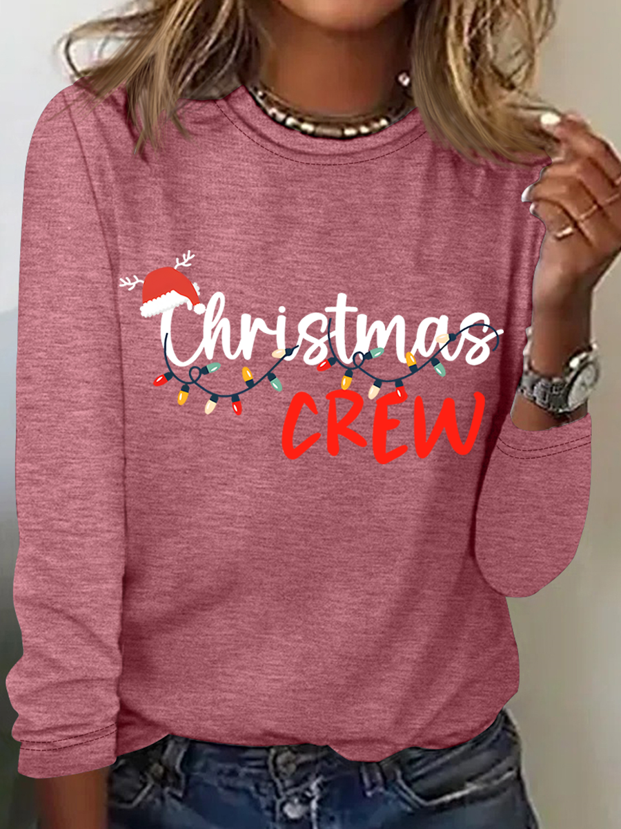 Women Christmas Crew Neck Cotton Long Sleeve Casual Daily Spring/Fall T-shirt