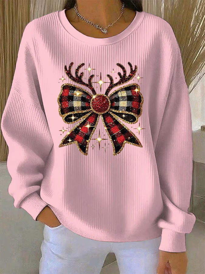 Women Christmas Crew Neck Long Sleeve Casual Holiday Spring/Fall Sweatshirt