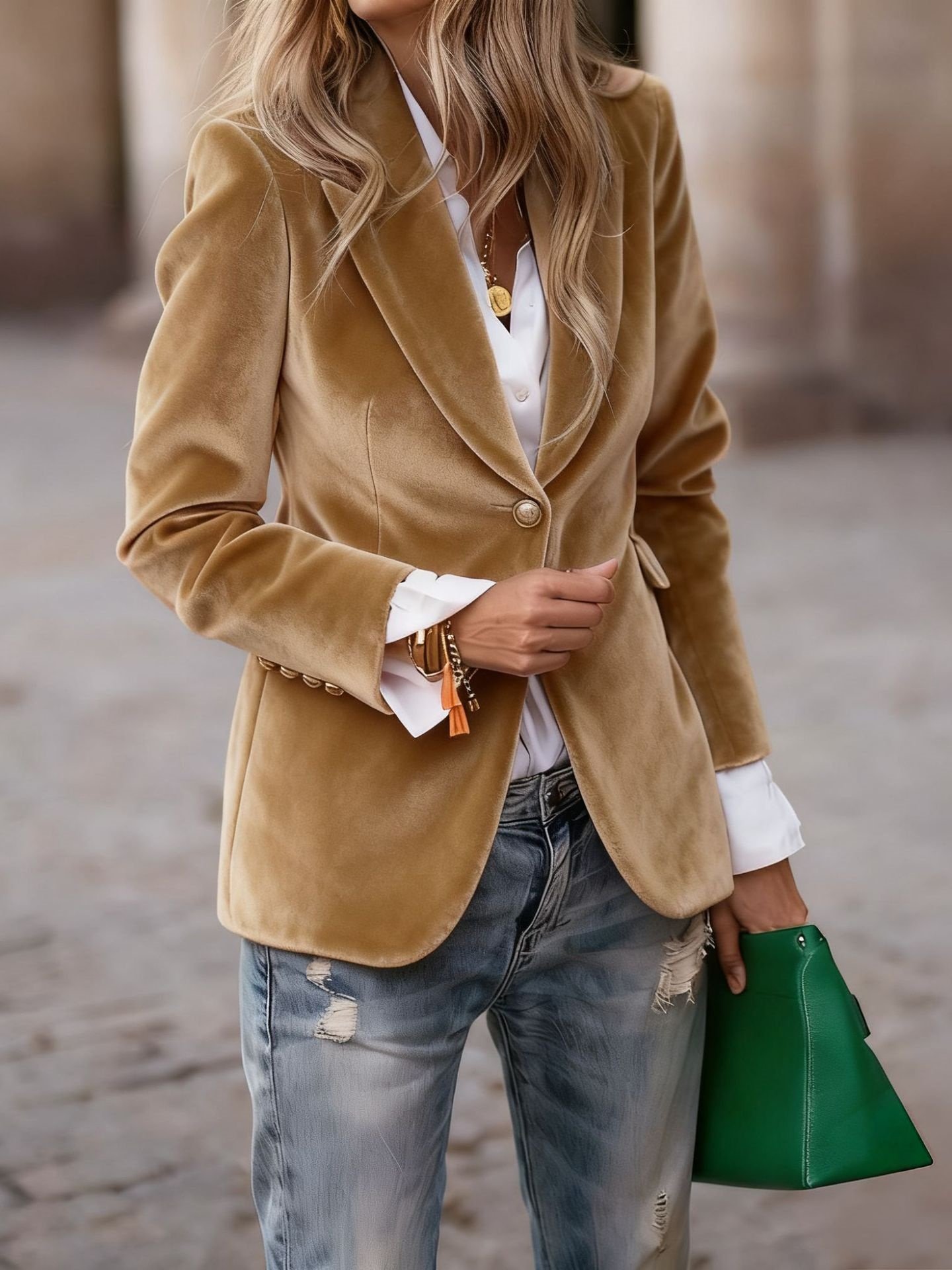 Women Plain Lapel Collar Long Sleeve Vintage Split Joint Spring/Fall Daily Blazer Outerwear