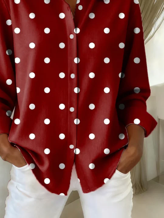 Women Polka Dots Shirt Collar Long Sleeve Casual Daily Spring/Fall Shirt