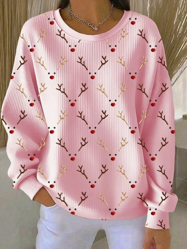 Women Christmas Crew Neck Long Sleeve Casual Holiday Spring/Fall Sweatshirt