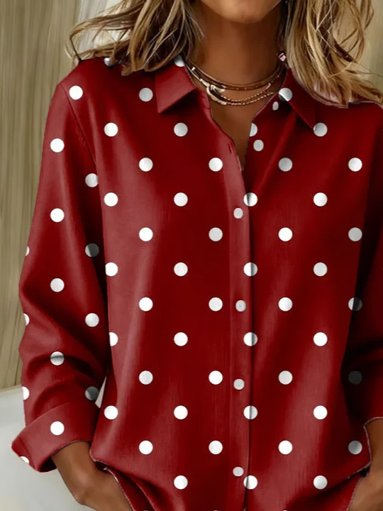 Women Polka Dots Shirt Collar Long Sleeve Casual Daily Spring/Fall Shirt