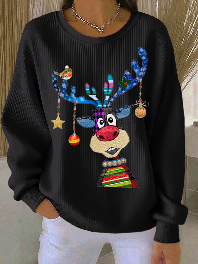 Women Christmas Crew Neck Long Sleeve Casual Holiday Spring/Fall Sweatshirt
