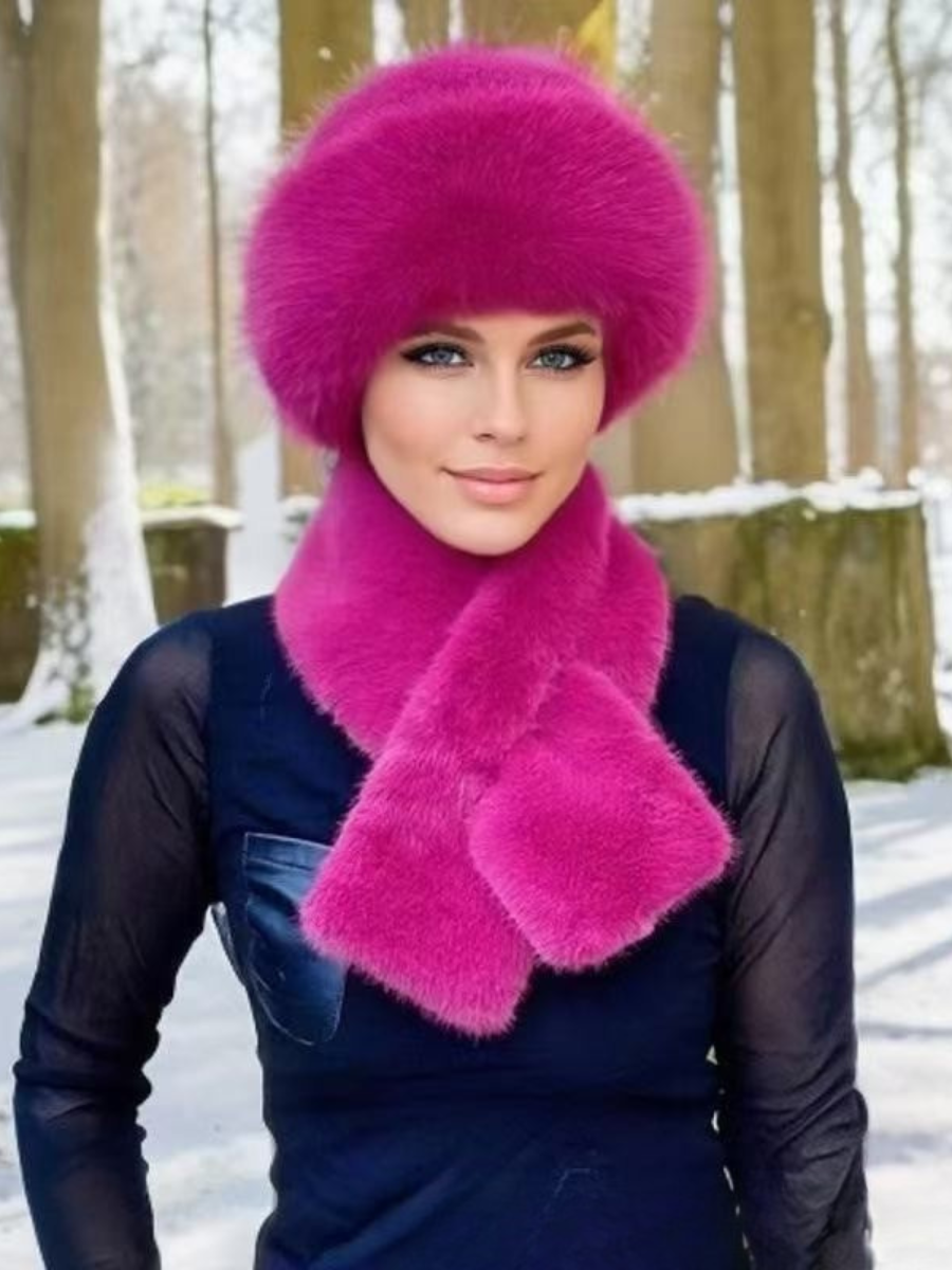 Winter Mongolian Hat, Plush Hat And Scarf For Women Thickened Warm Stylish Ear-covering Hat Faux Mink Fur 2-piece Set