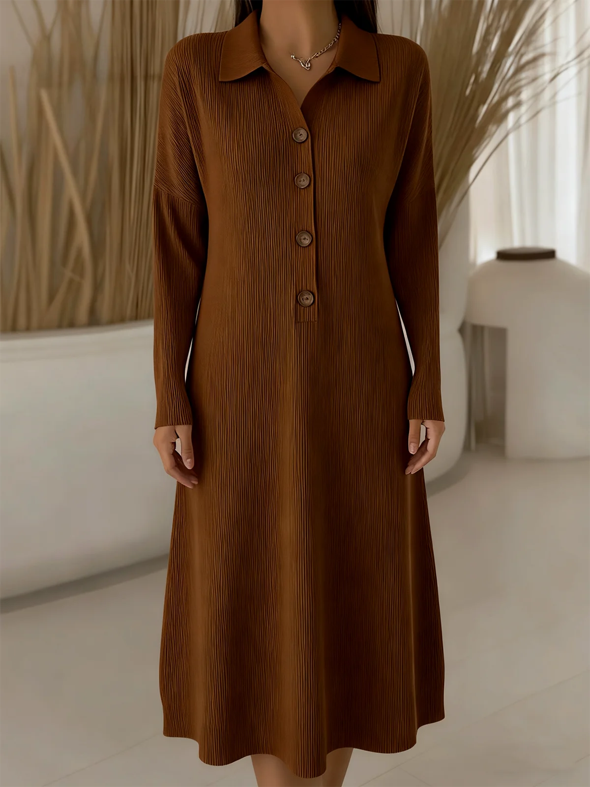 Women Plain Shawl Collar Casual Autumn Daily Maxi H-Line Sweater Dress