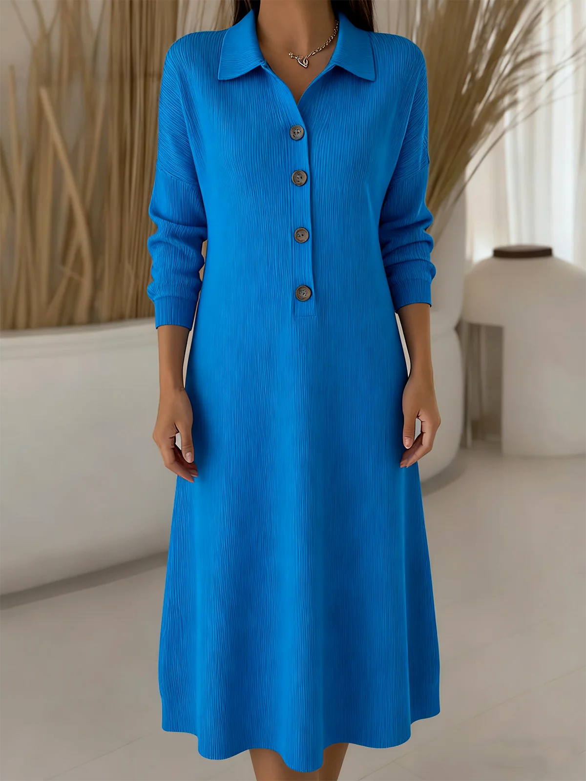 Women Plain Shawl Collar Casual Autumn Daily Maxi H-Line Sweater Dress