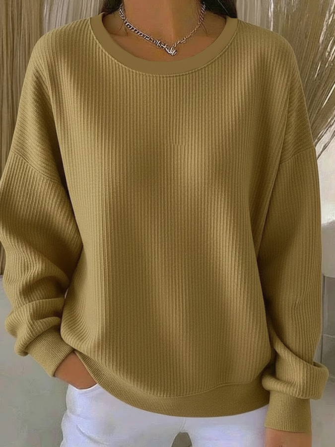 Women Plain Crew Neck Long Sleeve Casual Holiday Spring/Fall Sweatshirt
