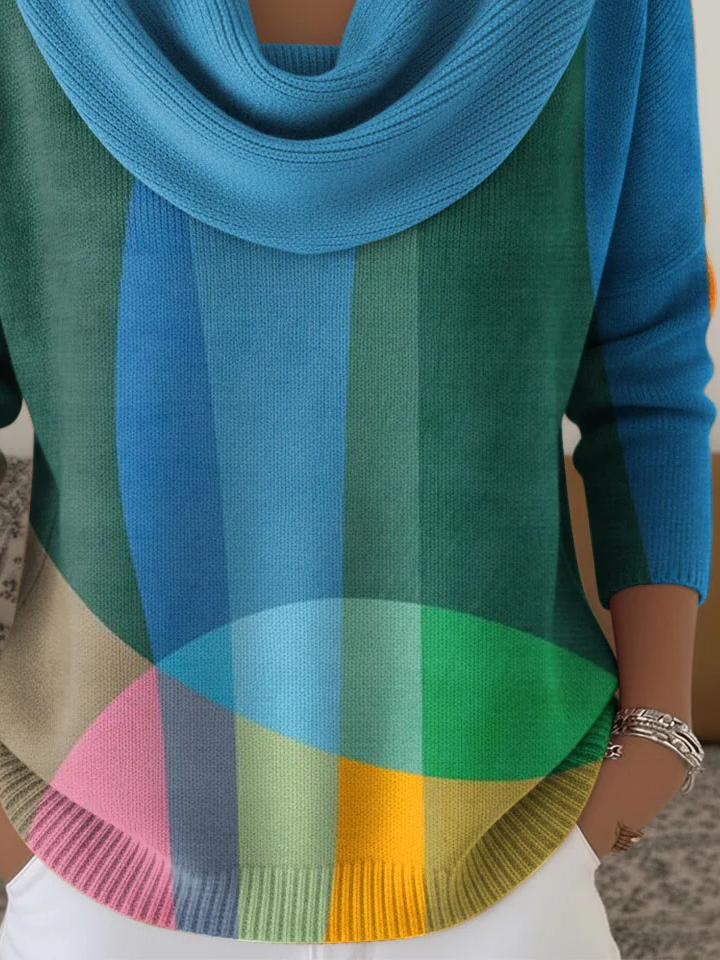 Women Abstract Cowl Neck Long Sleeve Casual Holiday Spring/Fall Sweater