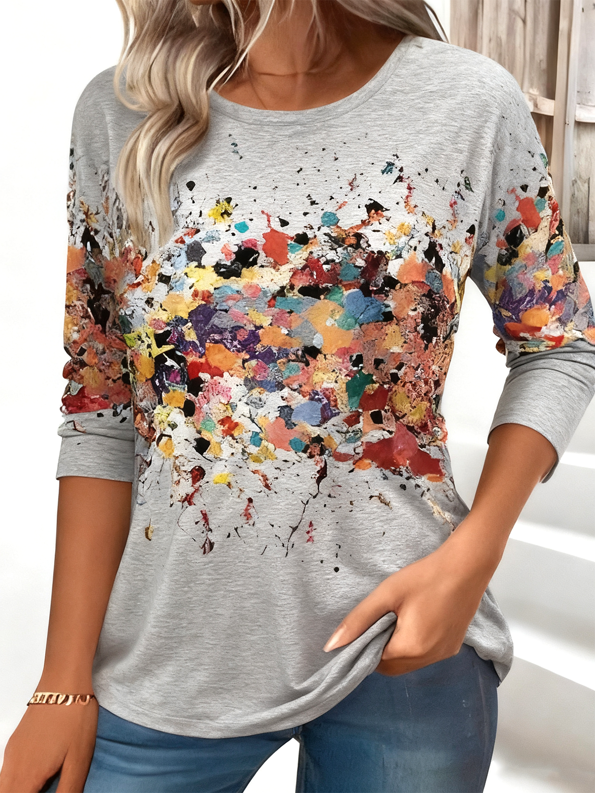 Women 3D Printing Crew Neck Jersey Long Sleeve Vintage Daily Spring/Fall T-shirt