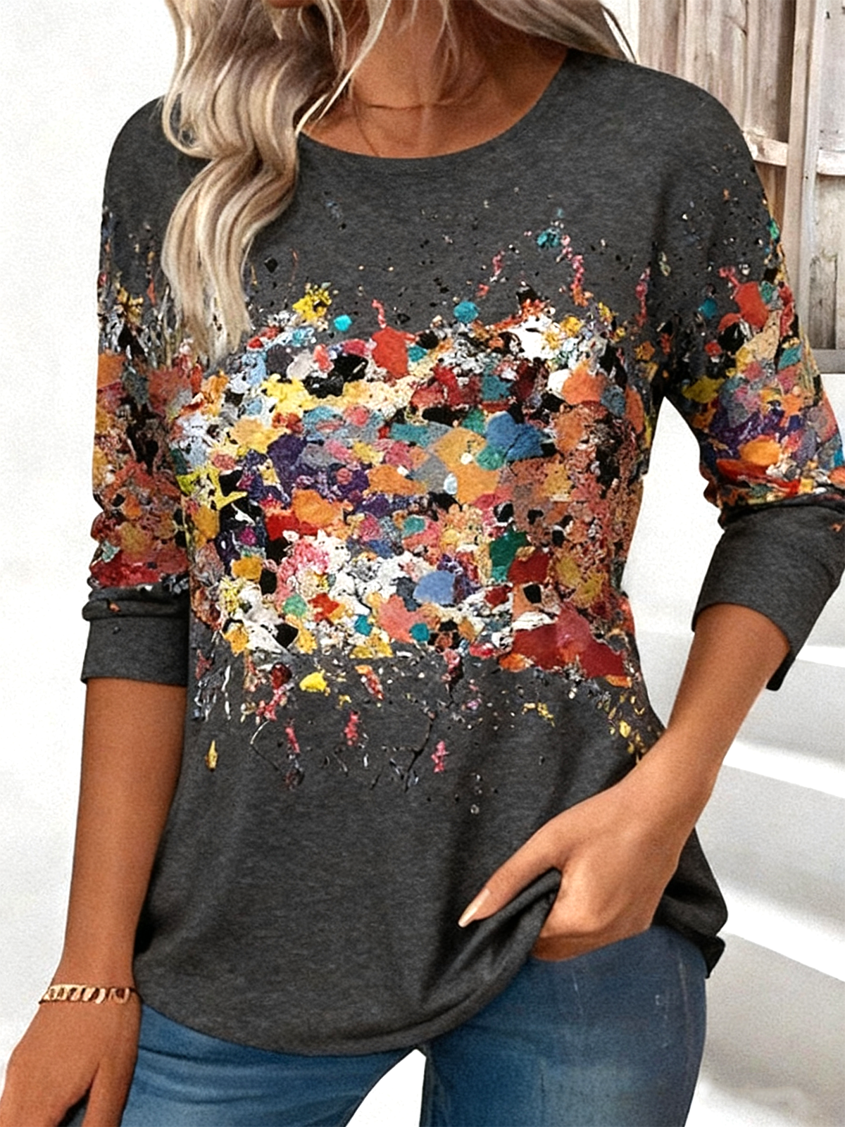 Women 3D Printing Crew Neck Jersey Long Sleeve Vintage Daily Spring/Fall T-shirt