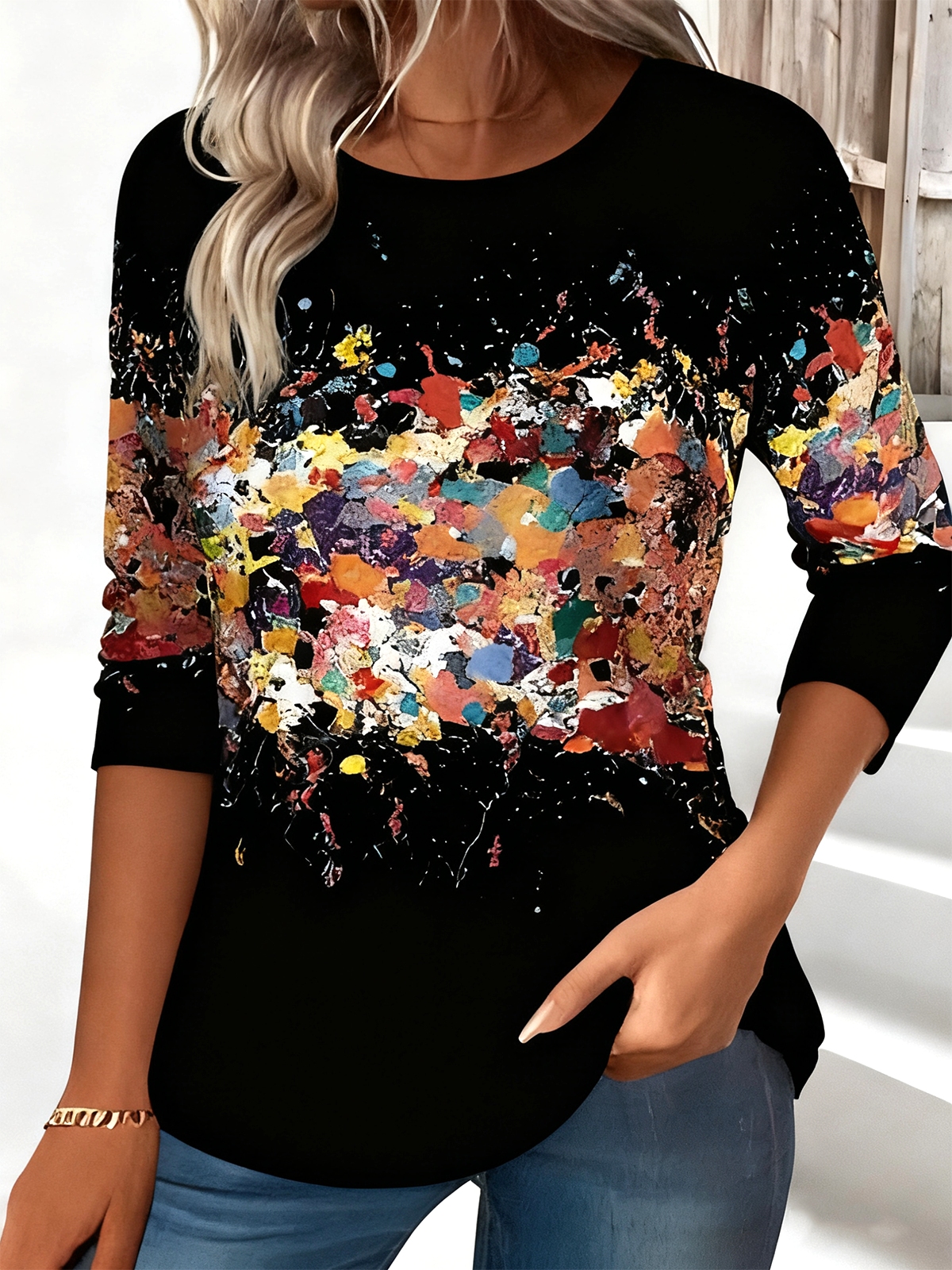 Women 3D Printing Crew Neck Jersey Long Sleeve Vintage Daily Spring/Fall T-shirt