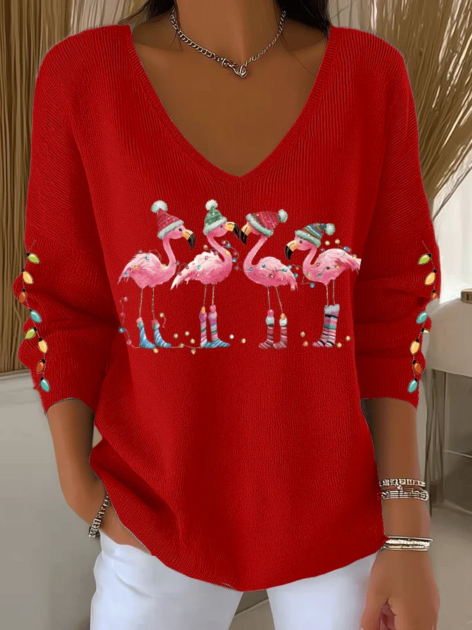 Women Christmas V Neck Long Sleeve Casual Daily Spring/Fall T-shirt