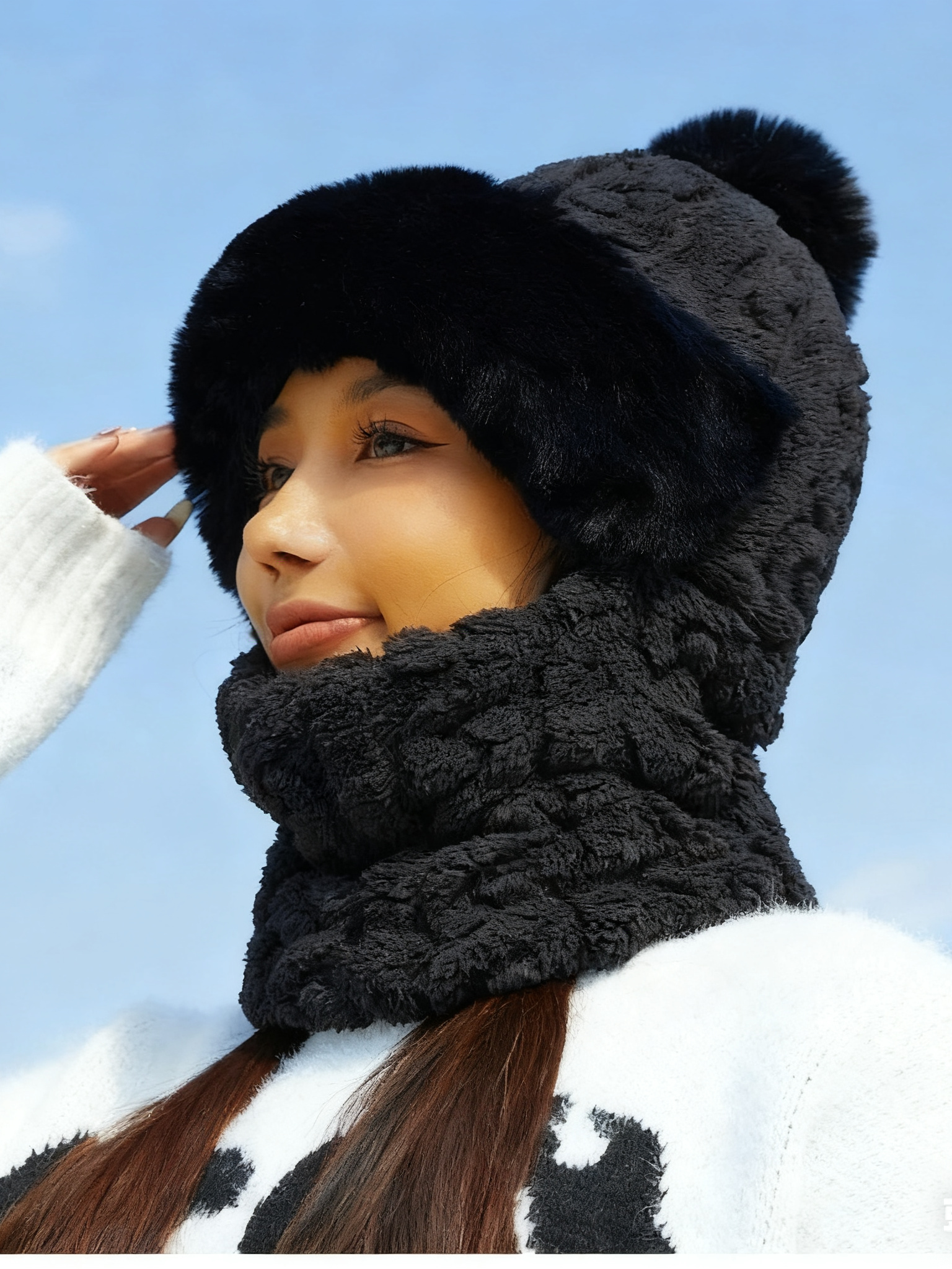 New Winter Style All-in-one Hat And Scarf Fleece-lined Thickened Windproof Cold-proof Warm Multi-functional Balaclava For Cycling