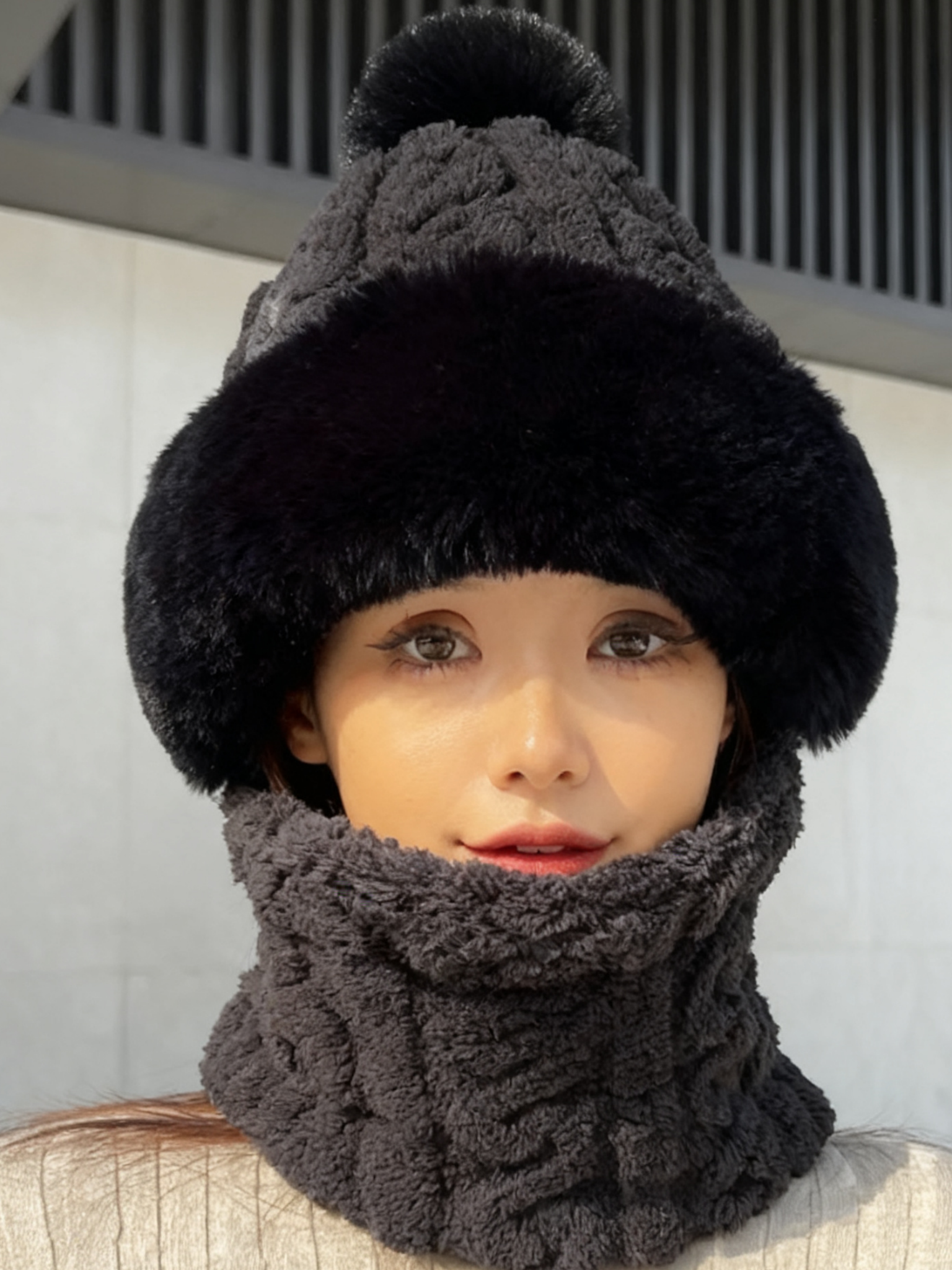 New Winter Style All-in-one Hat And Scarf Fleece-lined Thickened Windproof Cold-proof Warm Multi-functional Balaclava For Cycling