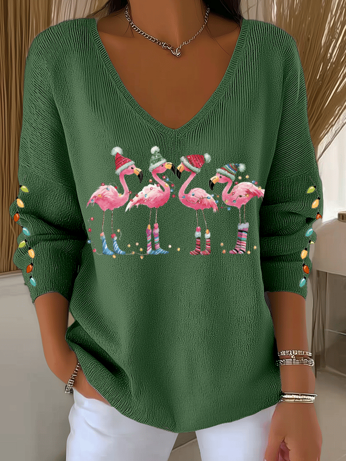 Women Christmas V Neck Long Sleeve Casual Daily Spring/Fall T-shirt