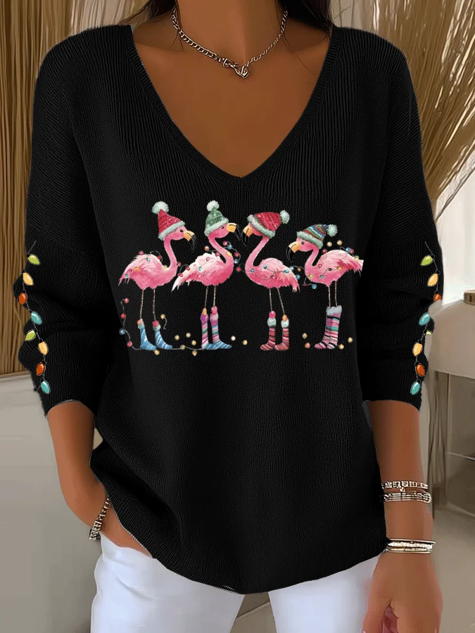Women Christmas V Neck Long Sleeve Casual Daily Spring/Fall T-shirt