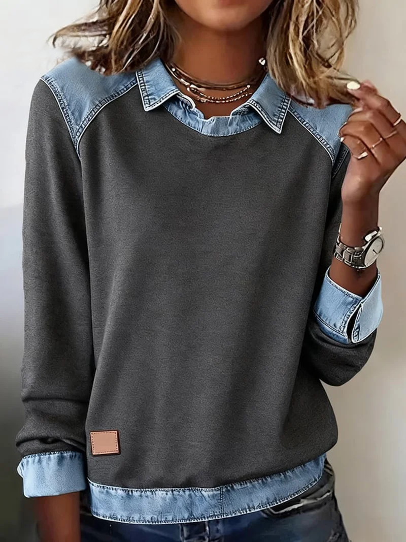 Women Plain Shawl Collar Long Sleeve Vintage Daily Spring/Fall Sweatshirt