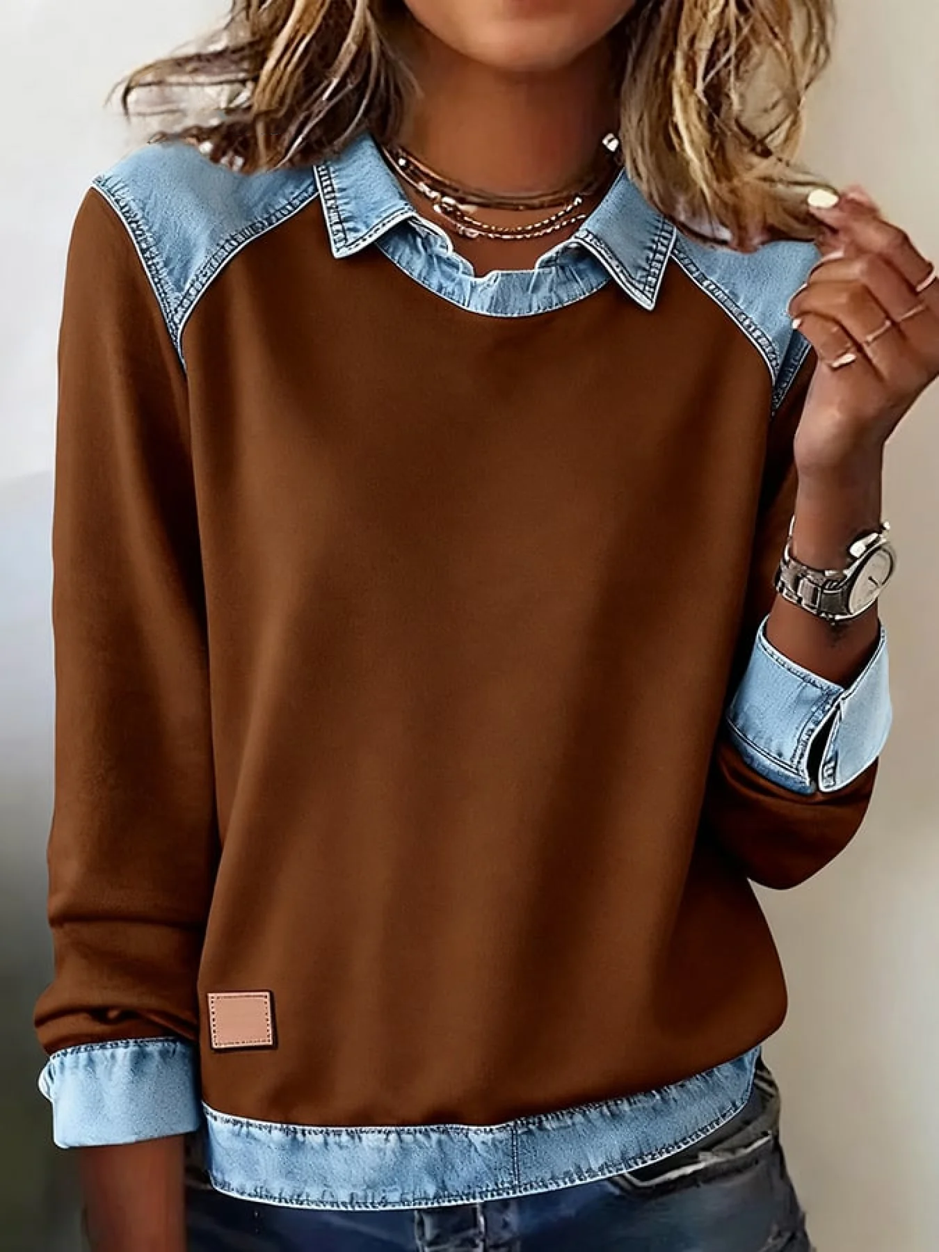 Women Plain Shawl Collar Long Sleeve Vintage Daily Spring/Fall Sweatshirt