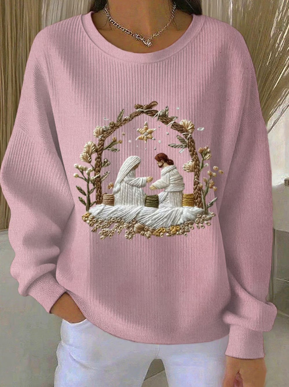 Women Christmas Crew Neck Long Sleeve Casual Holiday Spring/Fall Sweatshirt